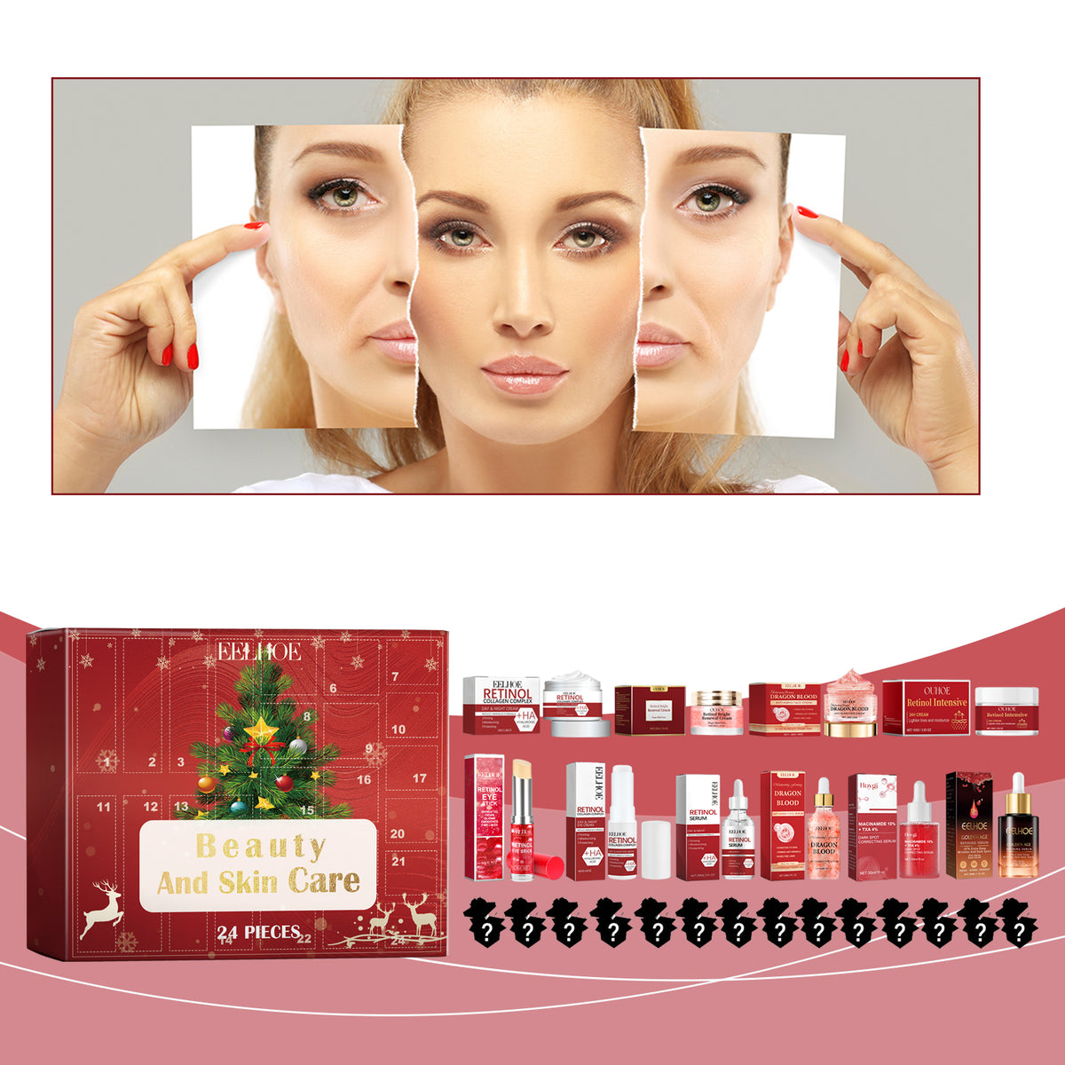 Caja ciega de belleza de 24 cuadrículas, caja ciega de cuidado de la piel con 24 sorpresas hidratantes y humectantes