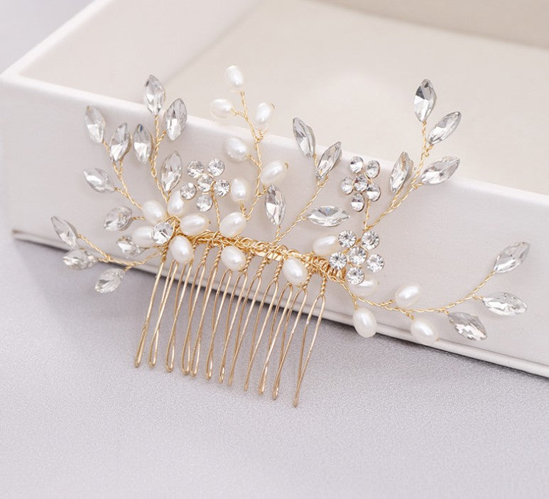 Peineta de perlas Tocado Peineta de cristal tejida a mano Accesorios para el cabello