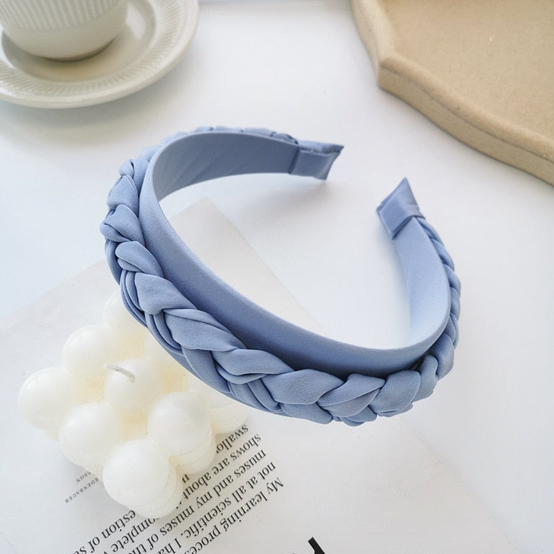 Nueva diadema de tela trenzada de color sólido, accesorio para el cabello, cintillo ancho para dama