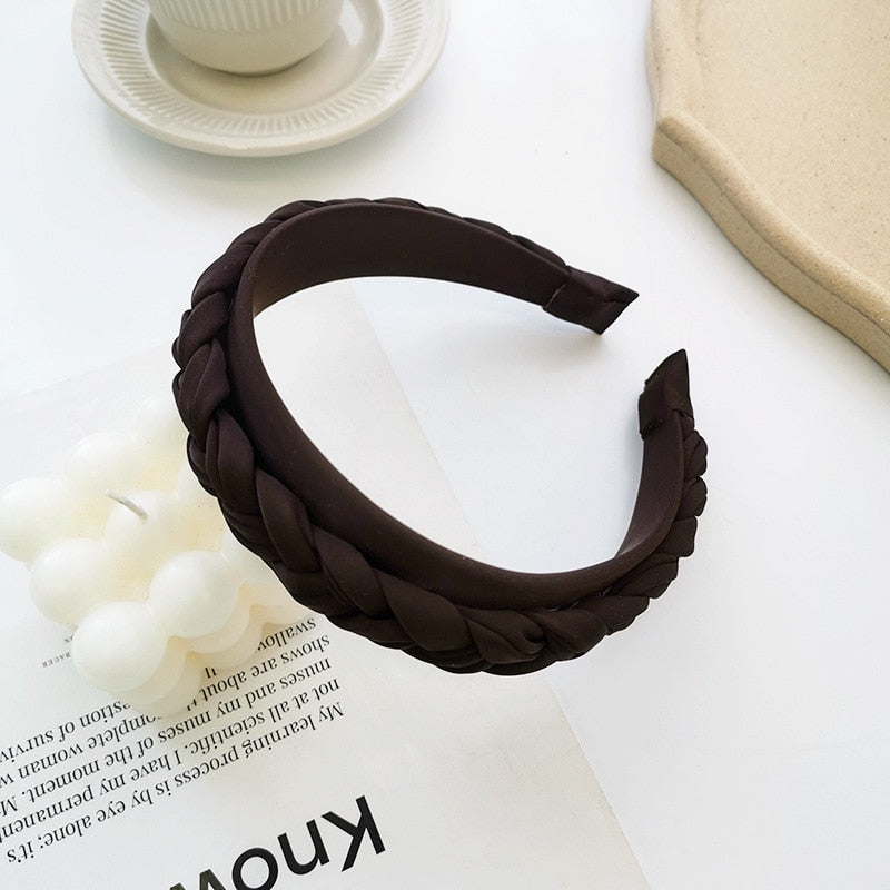 Nueva diadema de tela trenzada de color sólido, accesorio para el cabello, cintillo ancho para dama