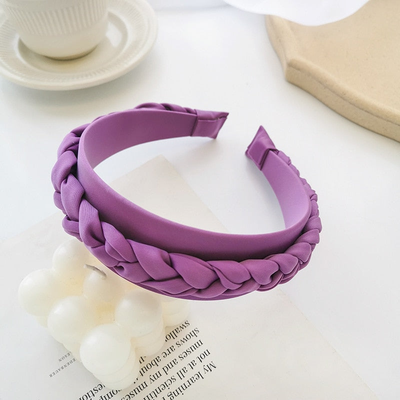 Nueva diadema de tela trenzada de color sólido, accesorio para el cabello, cintillo ancho para dama
