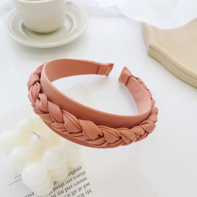 Nueva diadema de tela trenzada de color sólido, accesorio para el cabello, cintillo ancho para dama