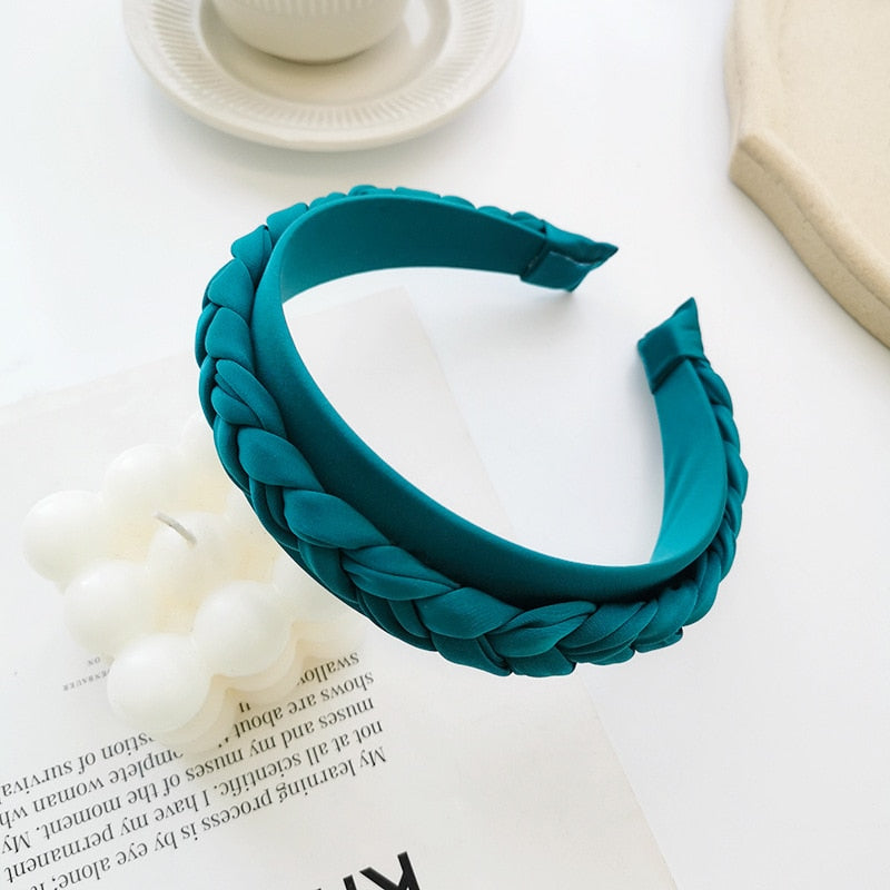 Nueva diadema de tela trenzada de color sólido, accesorio para el cabello, cintillo ancho para dama