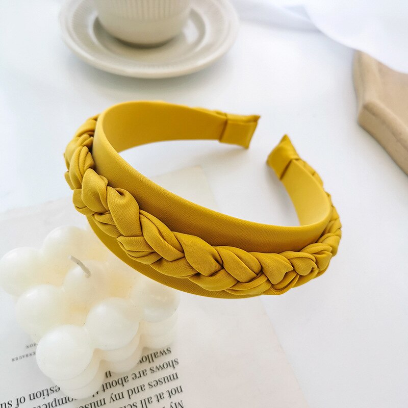 Nueva diadema de tela trenzada de color sólido, accesorio para el cabello, cintillo ancho para dama