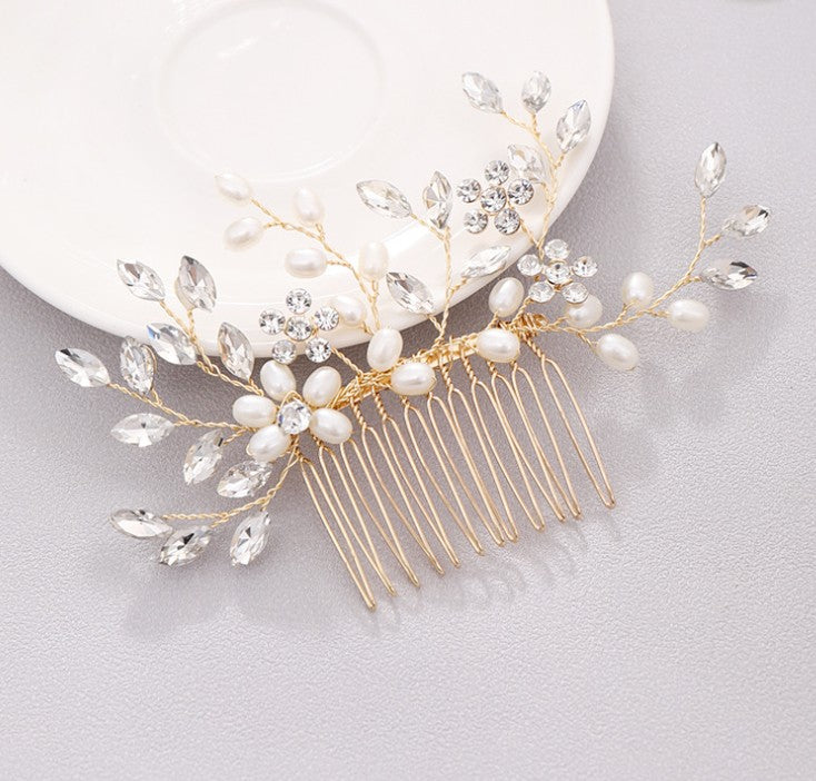 Peineta de perlas Tocado Peineta de cristal tejida a mano Accesorios para el cabello