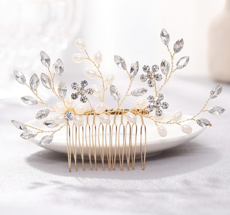 Peineta de perlas Tocado Peineta de cristal tejida a mano Accesorios para el cabello