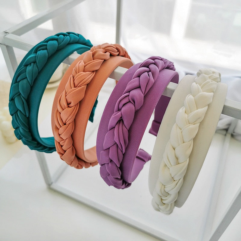 Nueva diadema de tela trenzada de color sólido, accesorio para el cabello, cintillo ancho para dama