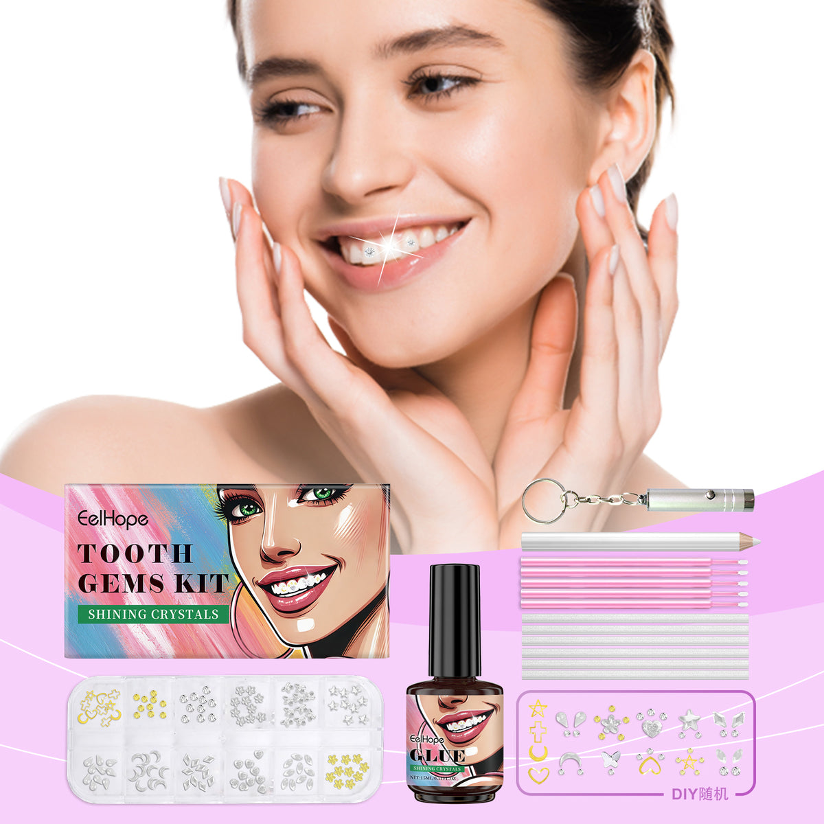 Kit de Belleza Dental Moda Belleza Decorativa Diamante Combinación Personalidad Brillo Ilumina Sonrisa Estilo