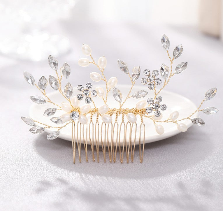 Peineta de perlas Tocado Peineta de cristal tejida a mano Accesorios para el cabello