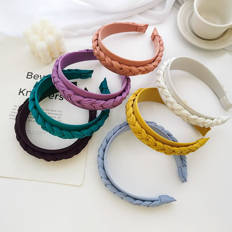 Nueva diadema de tela trenzada de color sólido, accesorio para el cabello, cintillo ancho para dama