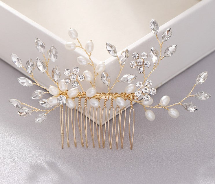 Peineta de perlas Tocado Peineta de cristal tejida a mano Accesorios para el cabello