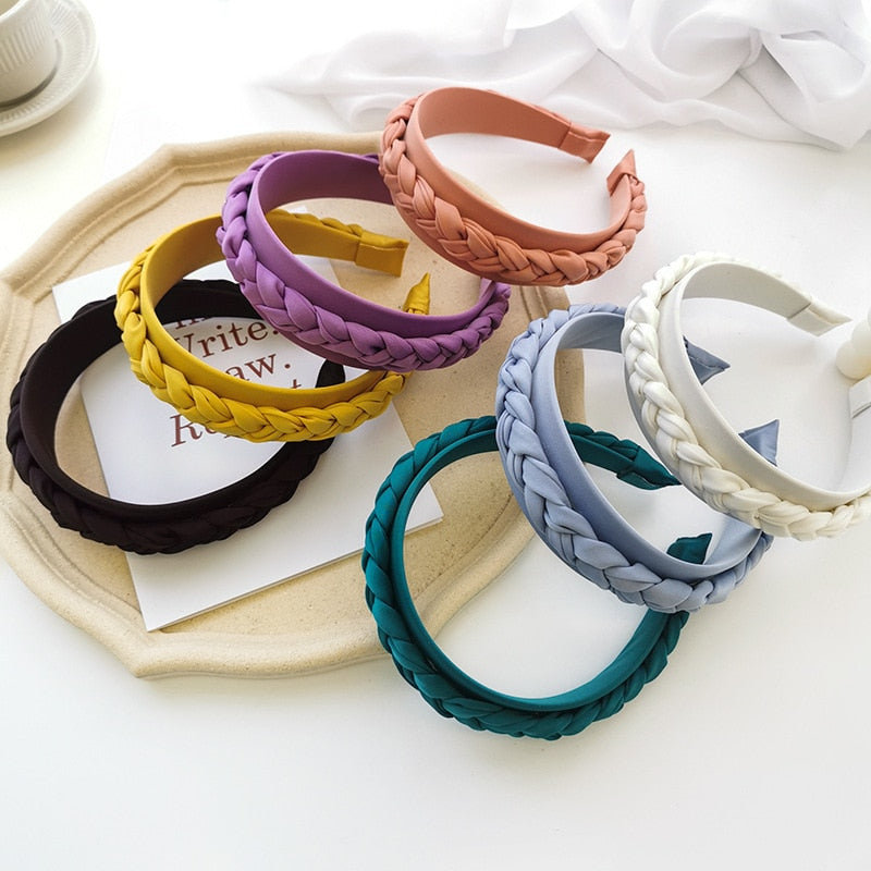 Nueva diadema de tela trenzada de color sólido, accesorio para el cabello, cintillo ancho para dama