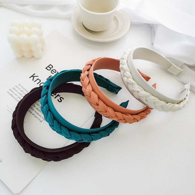 Nueva diadema de tela trenzada de color sólido, accesorio para el cabello, cintillo ancho para dama