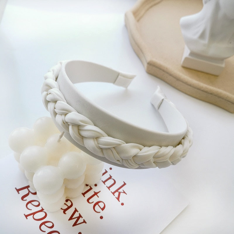 Nueva diadema de tela trenzada de color sólido, accesorio para el cabello, cintillo ancho para dama