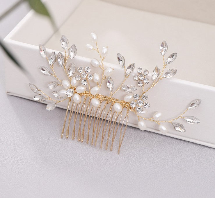 Peineta de perlas Tocado Peineta de cristal tejida a mano Accesorios para el cabello