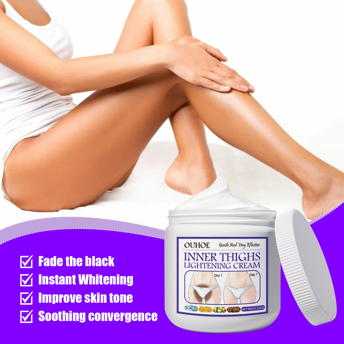Crema de belleza para muslos, aclara la parte interna de los muslos, hidrata y humecta la piel, crema limpiadora y de cuidado para la belleza de las piernas