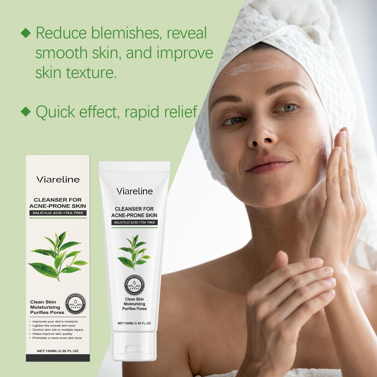 Set de cuidado de la piel con gel limpiador de té verde, control de grasa, limpieza, equilibrio e hidratación